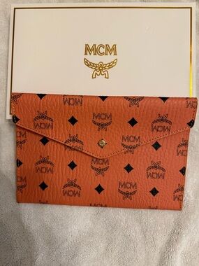 MCM Cognac Monogram Leather Envelope Pouch